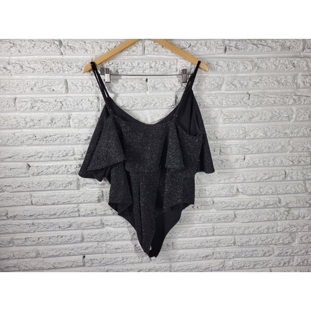 Forever 21 Plus 3X Black Metallic Bodysuit Adjustable Spaghetti Strap BLA11E